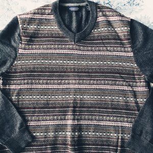Consensus Vintage Grandpa Fair Isle Merino Blend V-Neck Pullover Sweater